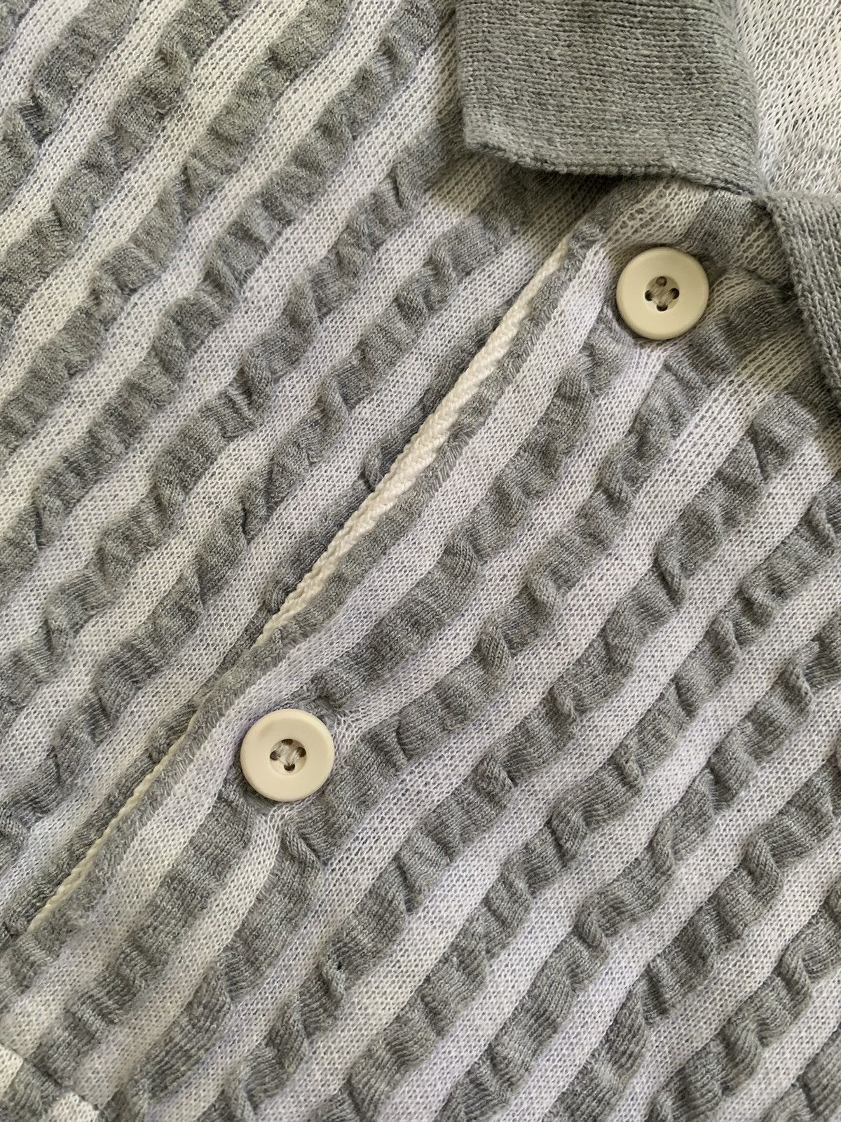 Issey Miyake Rare💥1980s Issey Miyake Strips Jacquard Collered Knit Tee Size US L / EU 52-54 / 3 - 6 Thumbnail