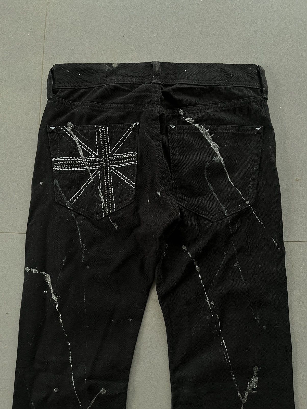 Isamu Katayama Backlash JAPANESE SORRIDERE FLARE BOOT CUT DENIM BLACK PAINT STAIN Size US 30 / EU 46 - 4 Thumbnail