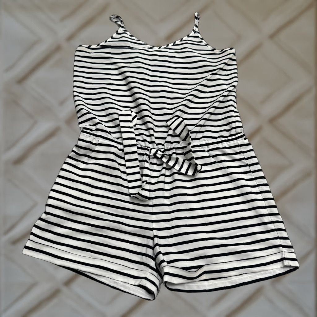J.Crew J.Crew Romper Womens Medium Black White Striped Spaghetti Strap Tie Waist Casual Size 32" / US 10 / IT 46 - 1 Thumbnail