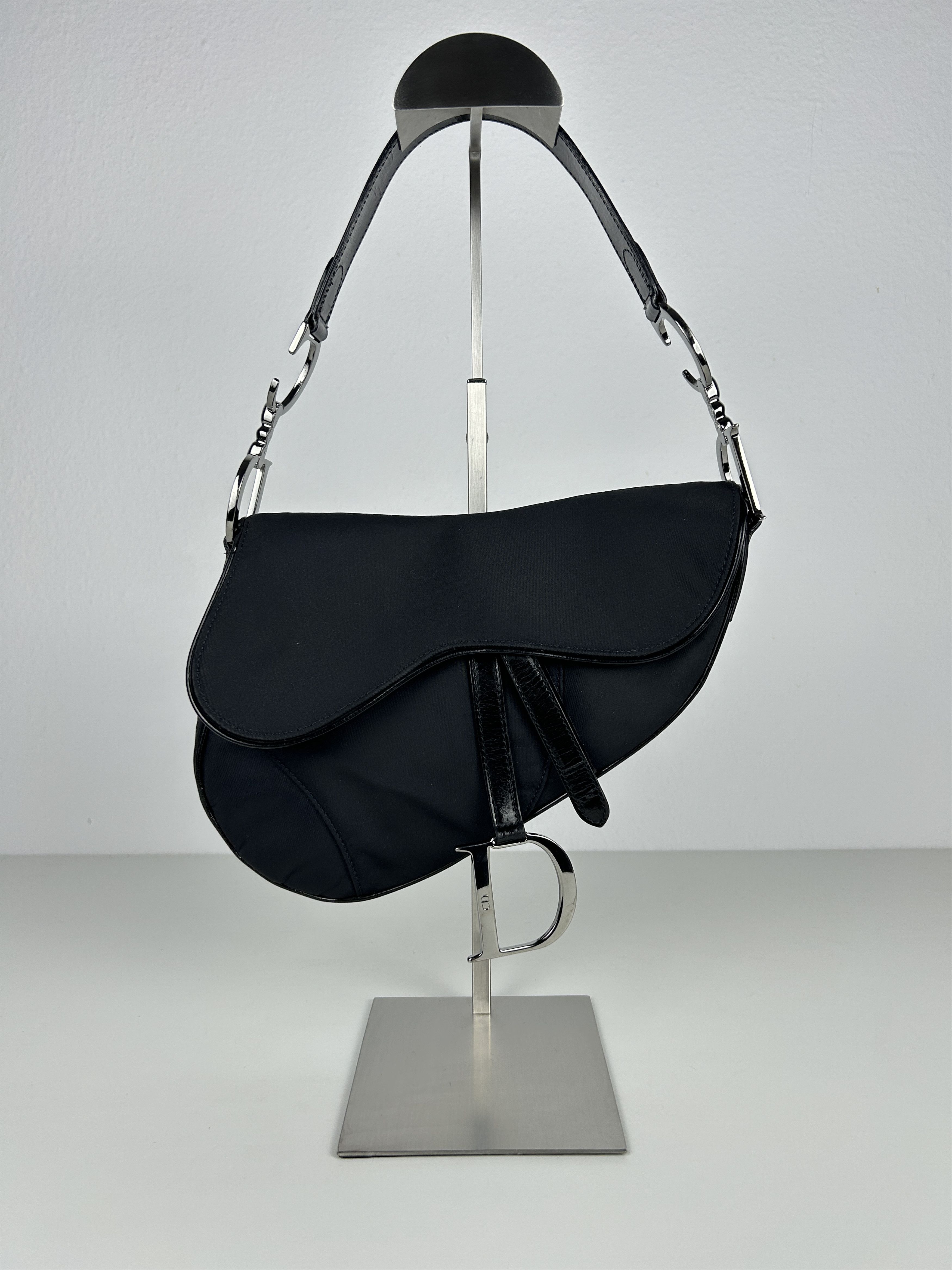 Dior 2001 Dior black satin and patent leather saddle bag Size ONE SIZE - 1 Thumbnail
