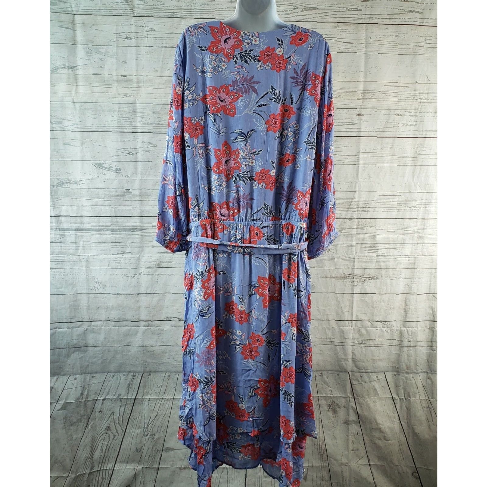 J. Jill J. Jill Dress Womens XL Tall Tropical Floral Pink Belted V-Neck Pockets Midi Shif t Size XL / US 12-14 / IT 48-50 - 3 Thumbnail