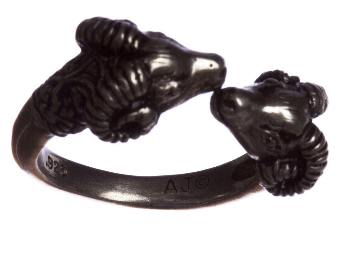 Designer Sterling Double Headed Ram Band Ring with Antique Finish Size ONE SIZE - 4 Thumbnail