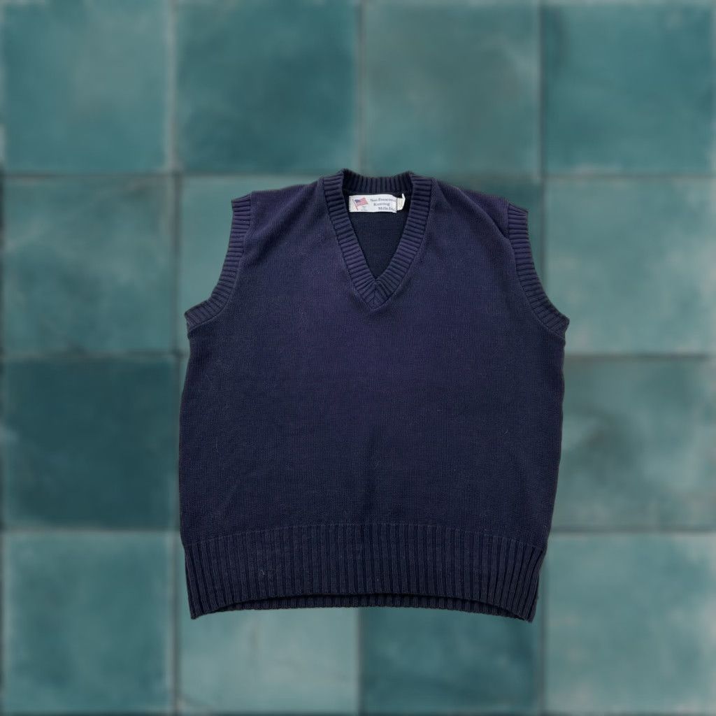 Vintage VINTAGE San Francisco Knitting Mills Vest Mens L Blue Knit Sleeveless V-Neck USA Made Size US L / EU 52-54 / 3 - 1 Thumbnail