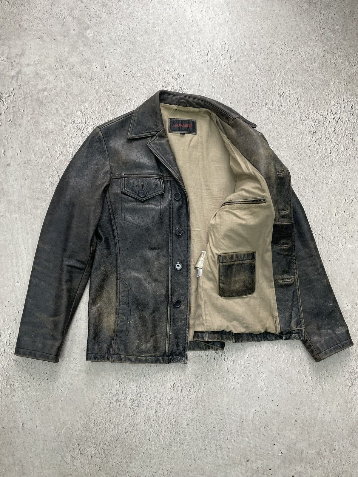 Genuine Leather Y2K button up 90s avant GARDE retro leather jacket Size US S / EU 44-46 / 1 - 5 Thumbnail