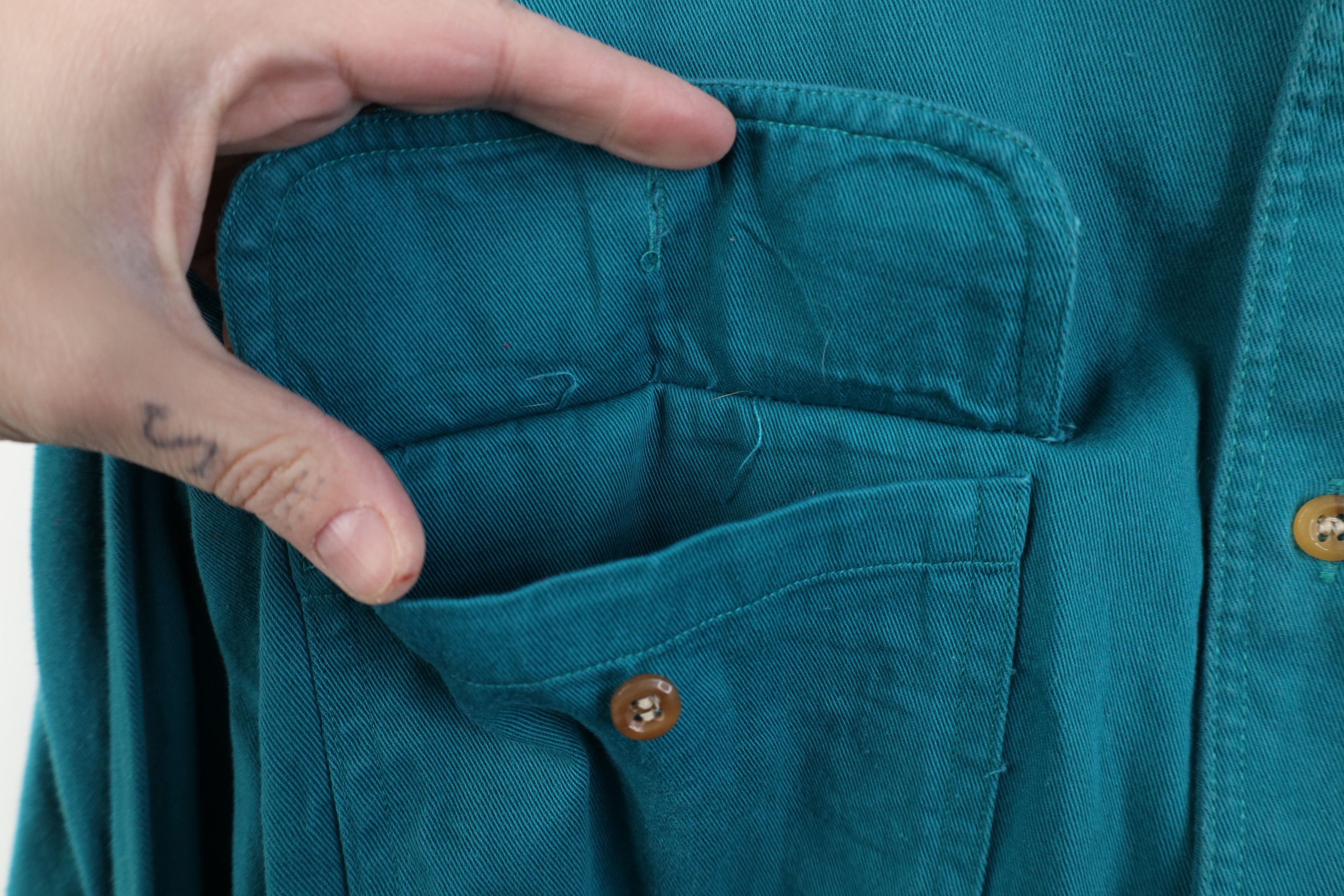 Vintage Vintage 90s Streetwear Twill Collared Button Shirt Teal Size US L / EU 52-54 / 3 - 6 Thumbnail