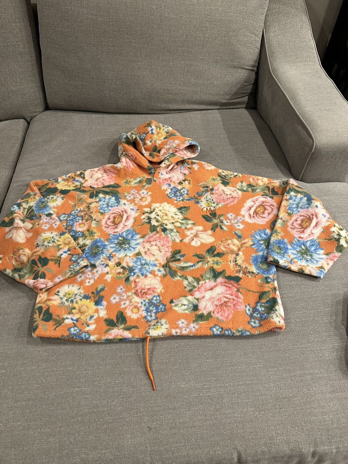 image of Martine Rose Bongo Floral Print Fleece Hoodie in Orange, Men's (Size XL)