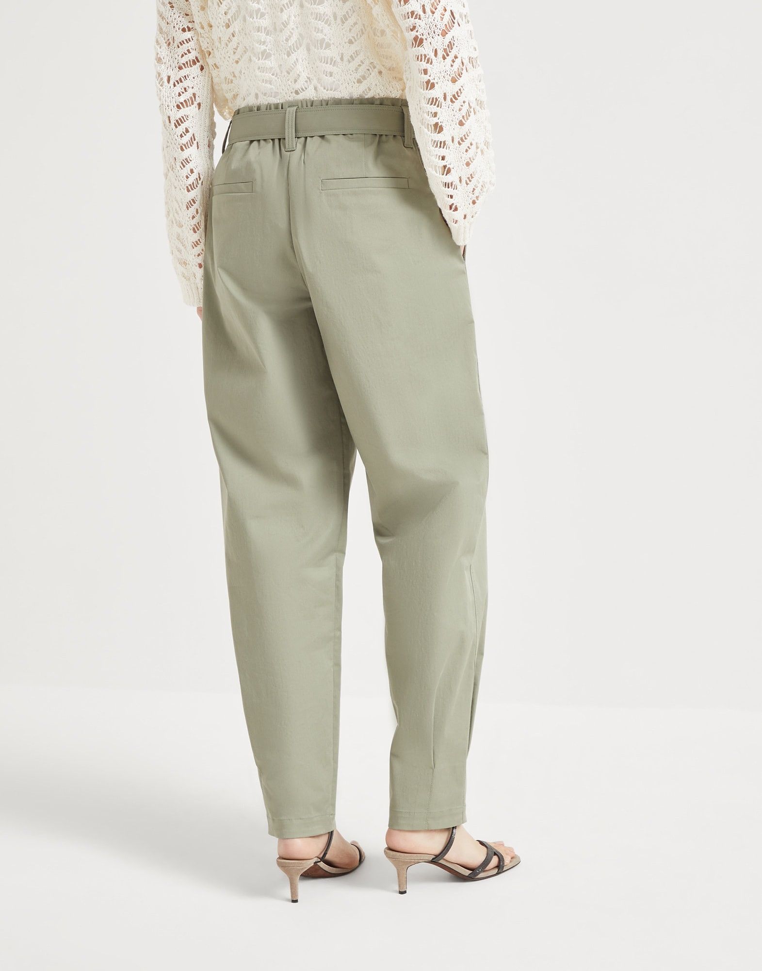 Brunello Cucinelli o1la1rc1a0326 Stretch Gabardine Baggy Belted Trousers Green Size 27" / US 4 / IT 40 - 2 Thumbnail