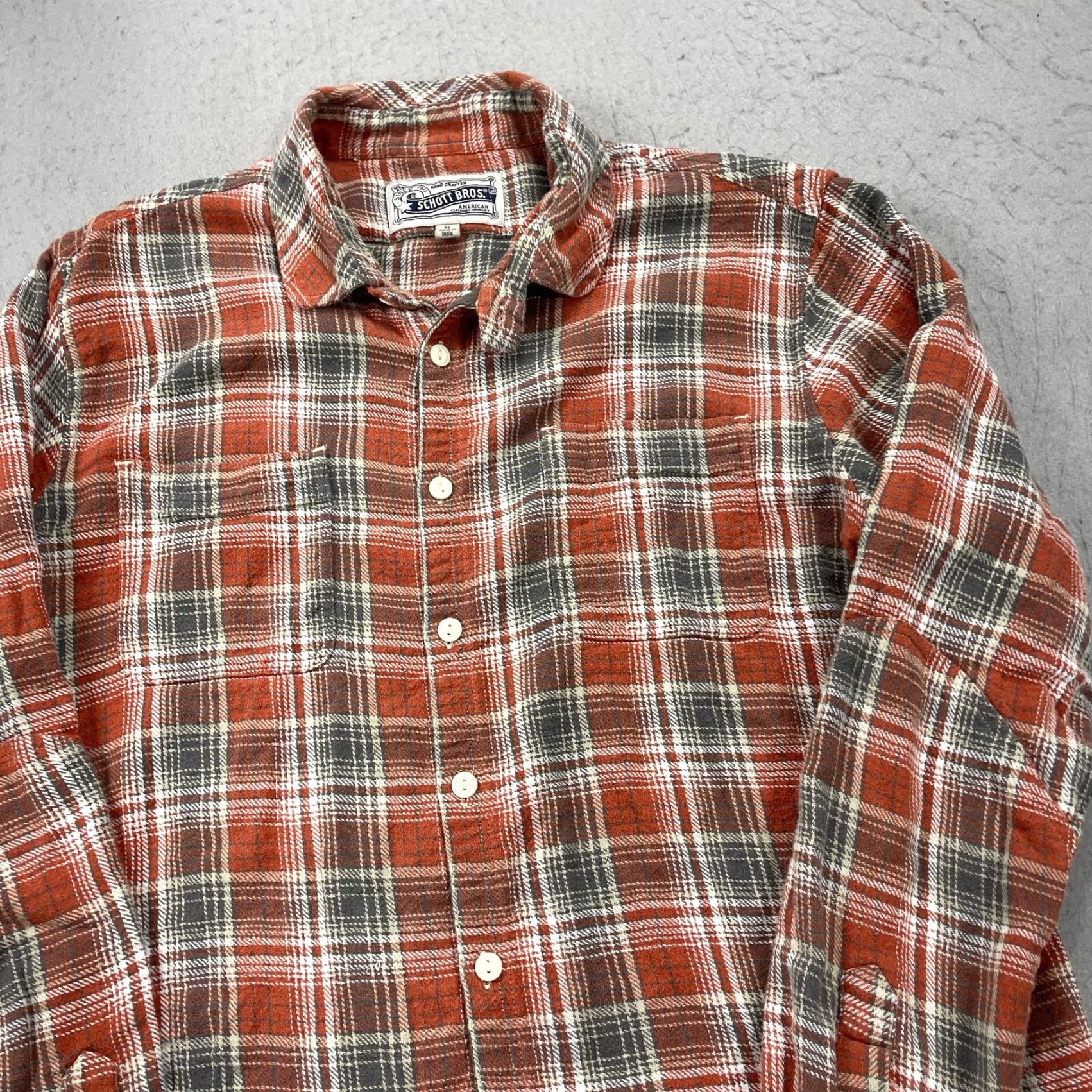 Schott Schott NYC Shirt Mens XL Orange Plaid 100% Cotton Flannel Casual Long Sleeve Size US XL / EU 56 / 4 - 3 Thumbnail