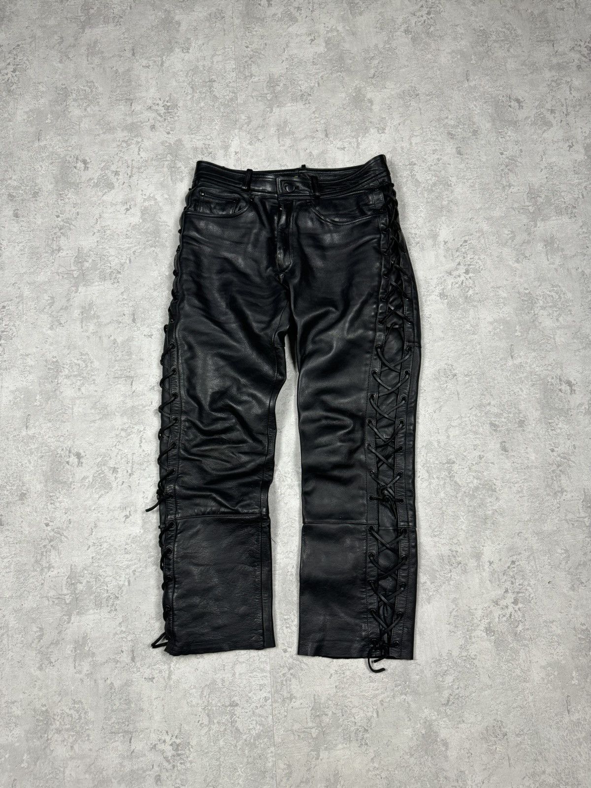 Genuine Leather Vintage Genuine Leather Motorcycle Biker Pants Stripes Siz52 Size US 35 - 1 Thumbnail