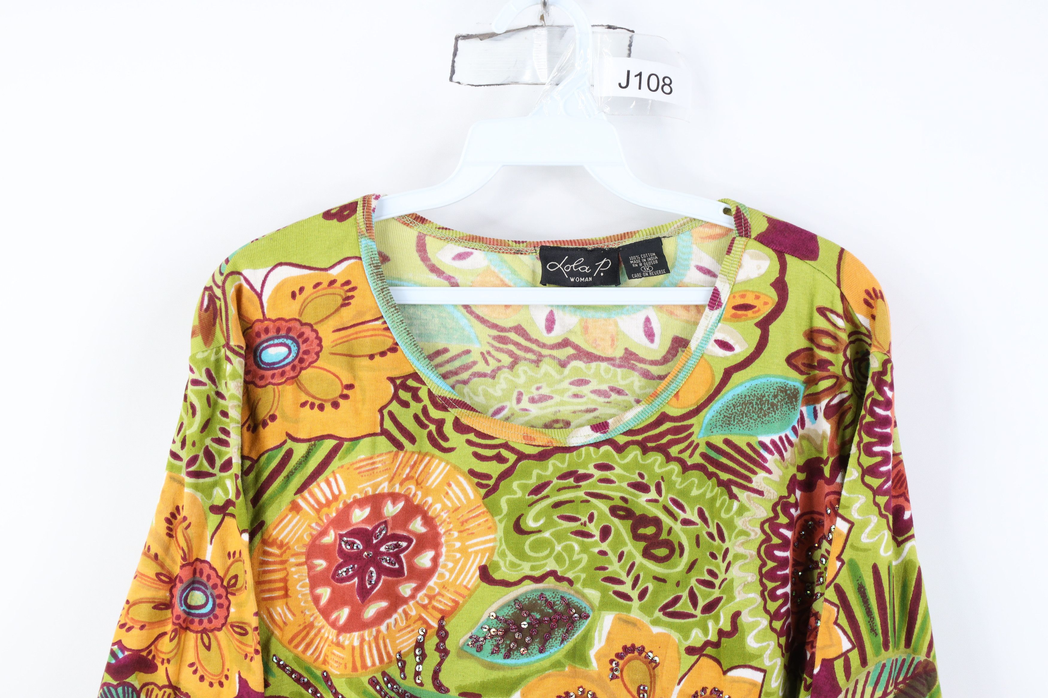Vintage Vintage 90s Y2K Streetwear Abstract Sequin Flower T-Shirt Size L / US 10 / IT 46 - 2 Thumbnail