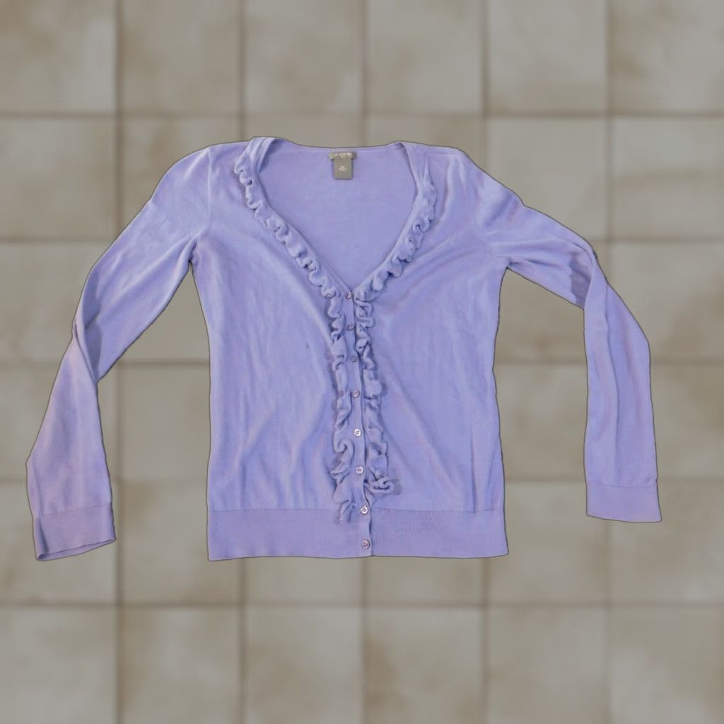 Ann Taylor Ann Taylor Sweater Cardigan XS Womens Purple Rib Knit Button Stretch Crew Neck Solid Knit Size XS / US 0-2 / IT 36-38 - 1 Thumbnail