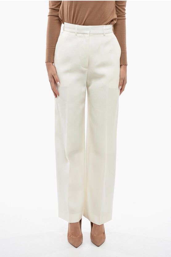 image of Casablanca Silk-Blend Wide-Leg Trousers With Pleats in White, Women's (Size 26)