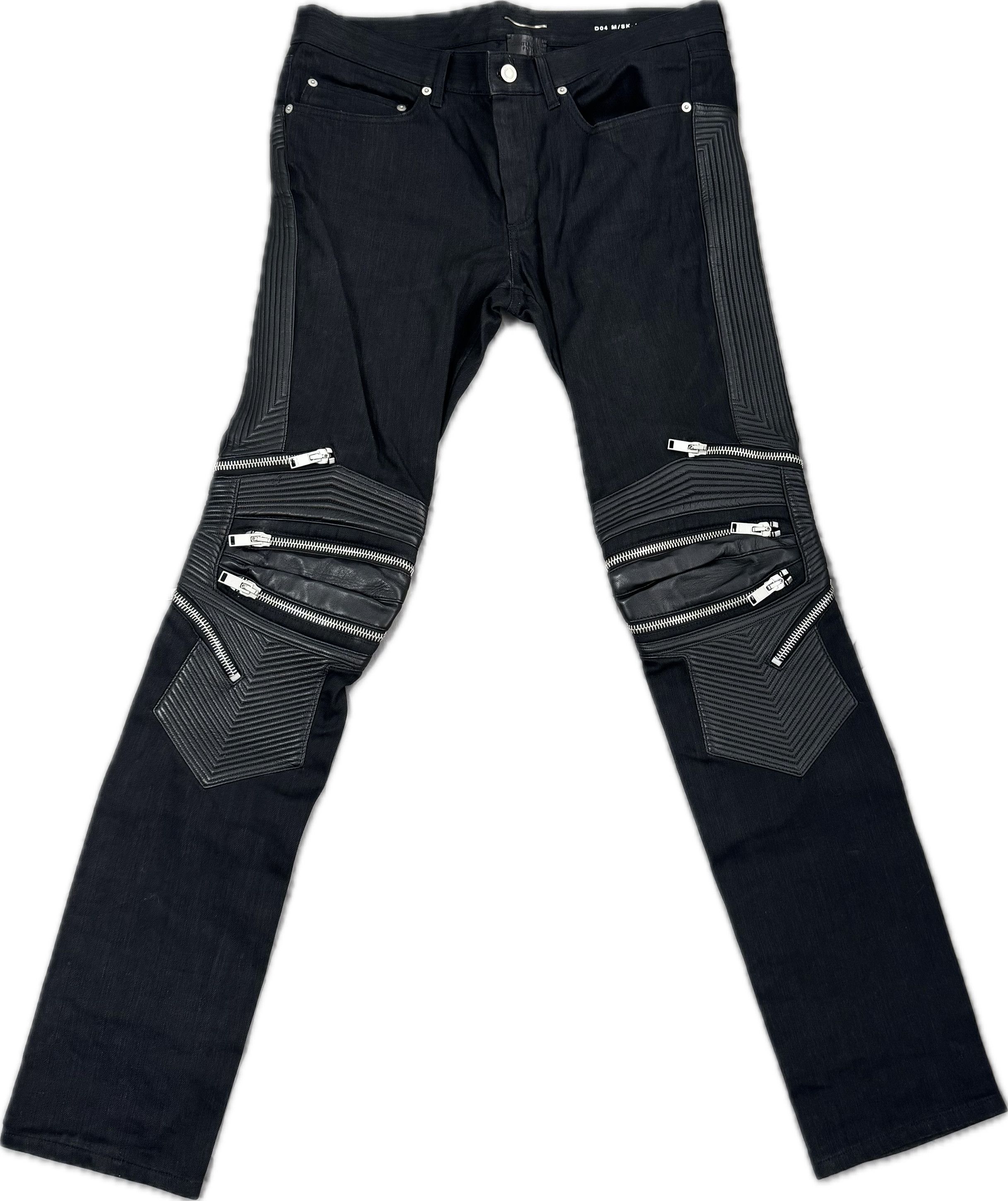 Saint Laurent D04 Black Lambskin Leather Biker Jeans