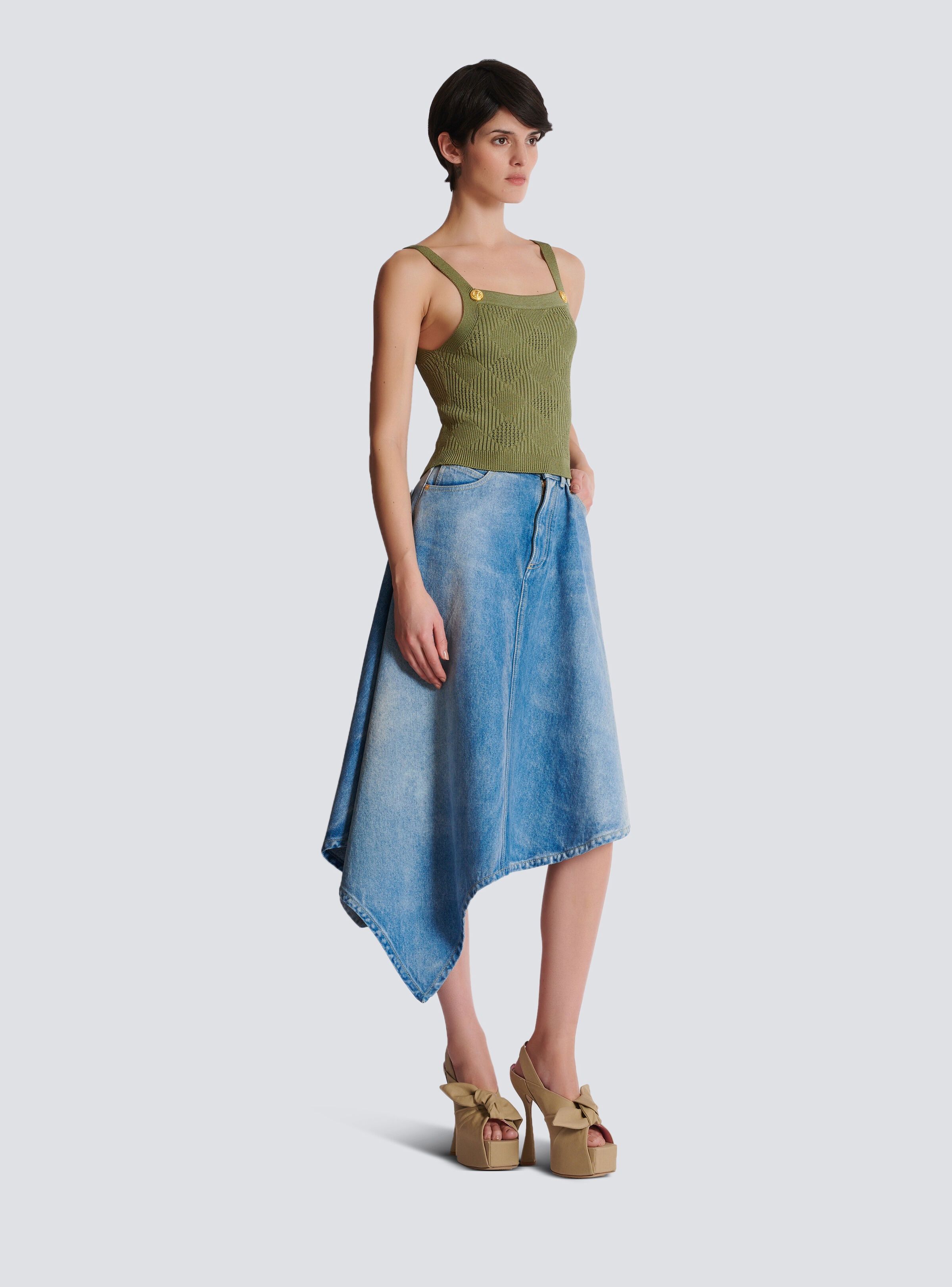 Balmain o1s1wg111025 Cropped Top in Green Size S / US 4 / IT 40 - 3 Thumbnail
