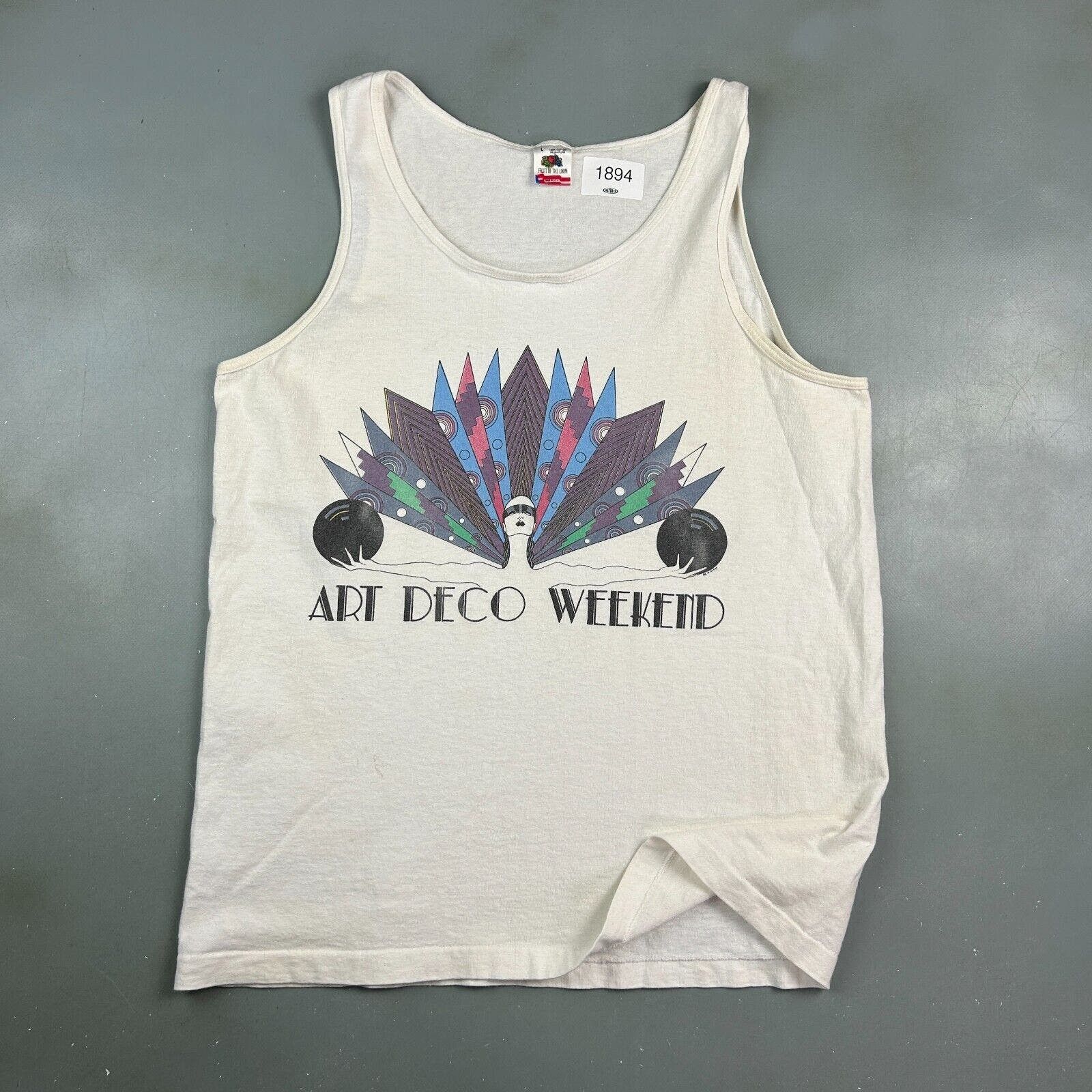 Fruit Of The Loom VINTAGE 90s | Art Deco Weekend Sleeveless Tank T-Shirt sz L Size US L / EU 52-54 / 3 - 1 Thumbnail