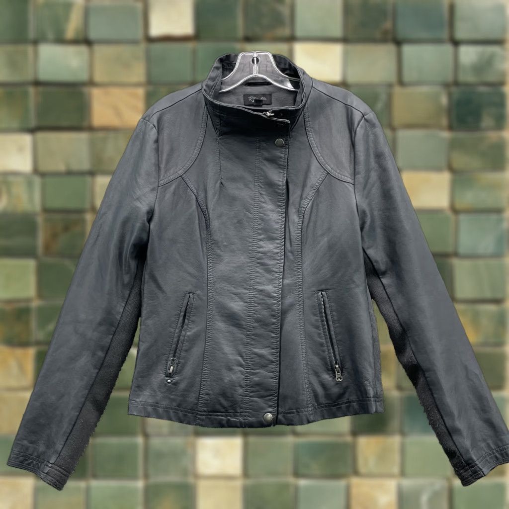 RD Style Vegan Leather Moto Jacket Women Medium Biker Minimalist 90s Leather Jacket