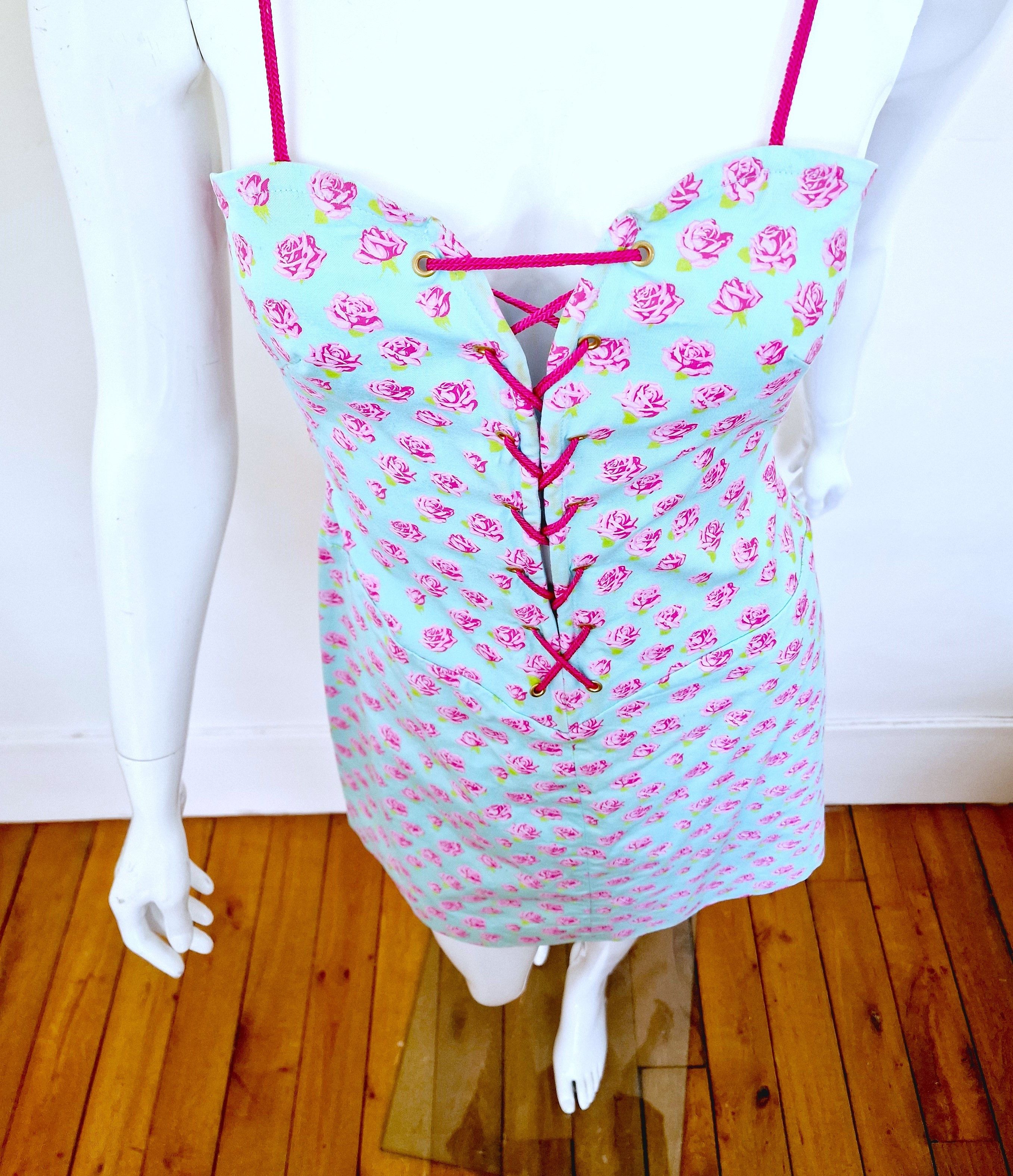 YSL Yves Saint Laurent Rose Corset Bustier Midi Mini Dress
