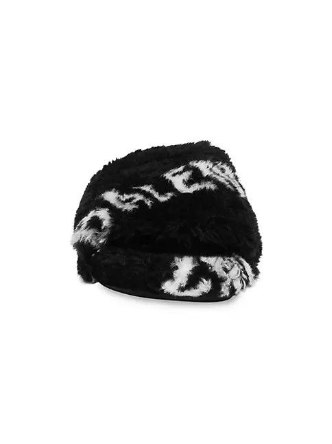 Balenciaga o1bcso1str1024 Furry Slides Sandals Allover Logo Black/White Size US 9 / IT 39 - 3 Thumbnail