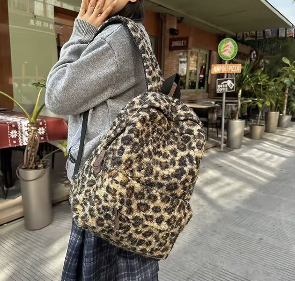Japanese Brand Plush Leopard Print Backpack Size ONE SIZE - 1 Thumbnail