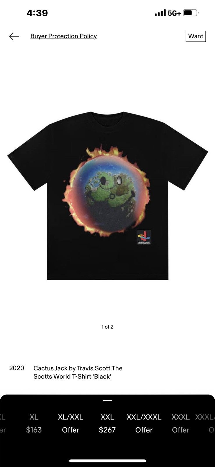 image of Travis Scott Cactus Jack World T-Shirt in Black, Men's (Size 2XL)