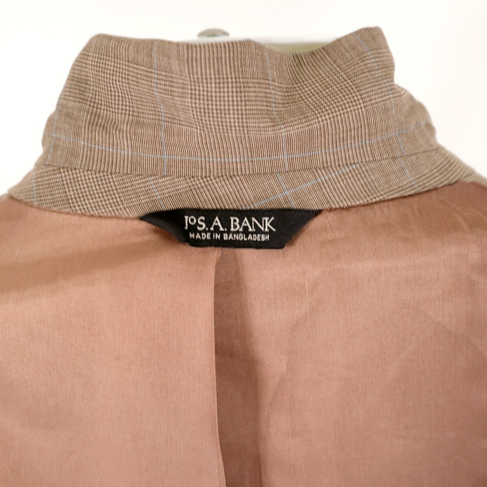 Jos. A. Bank DAMAGED Jos A Bank Wool Tan Glen Plaid Blue Windowpane Blaze Size 44R - 13 Thumbnail