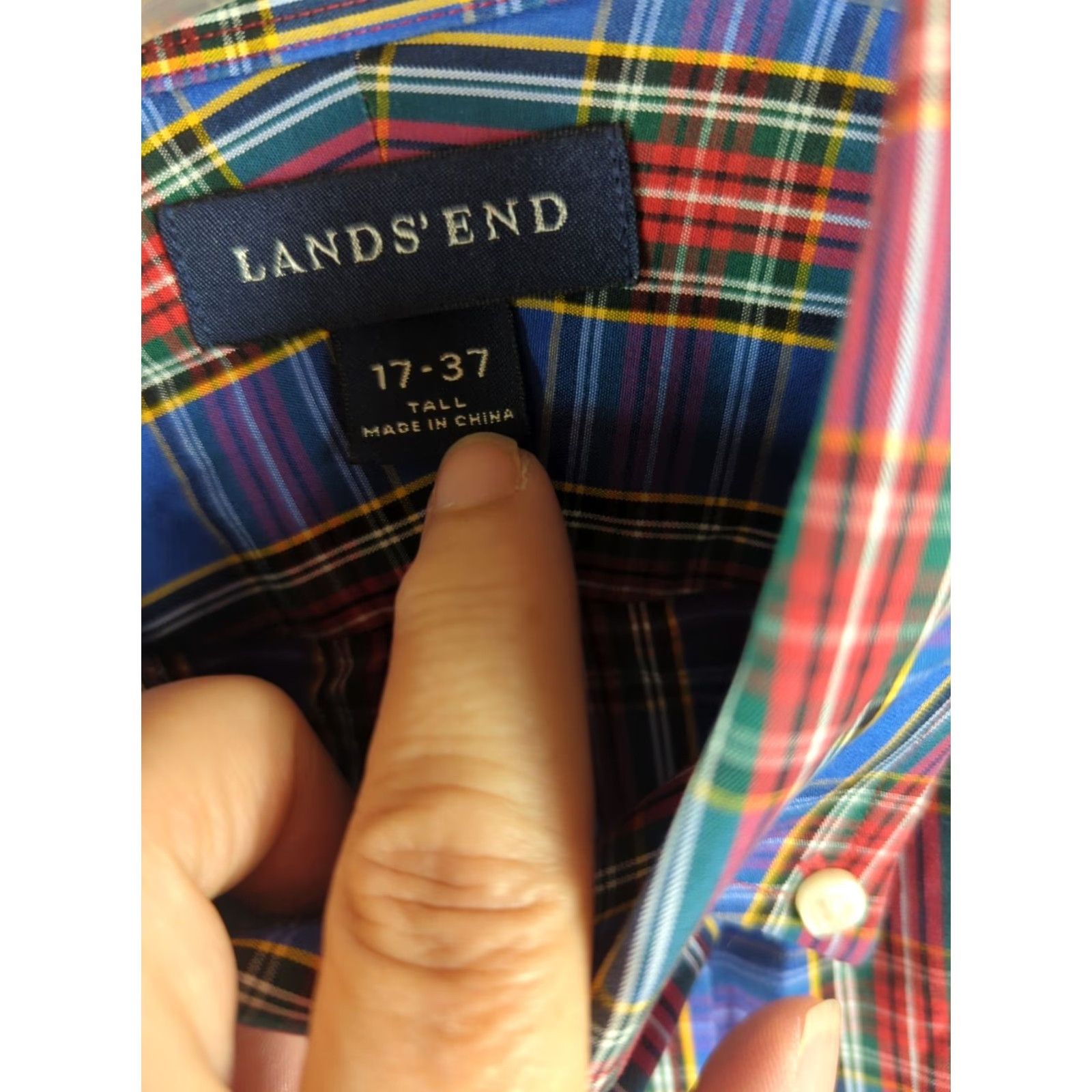 Lands' End VINTAGE Lands' End Mens Long Sleeve Button-Down Shirt, Big & Tall, 17-34, Blue Plaid, Cotton Blend Size US XL / EU 56 / 4 - 4 Thumbnail