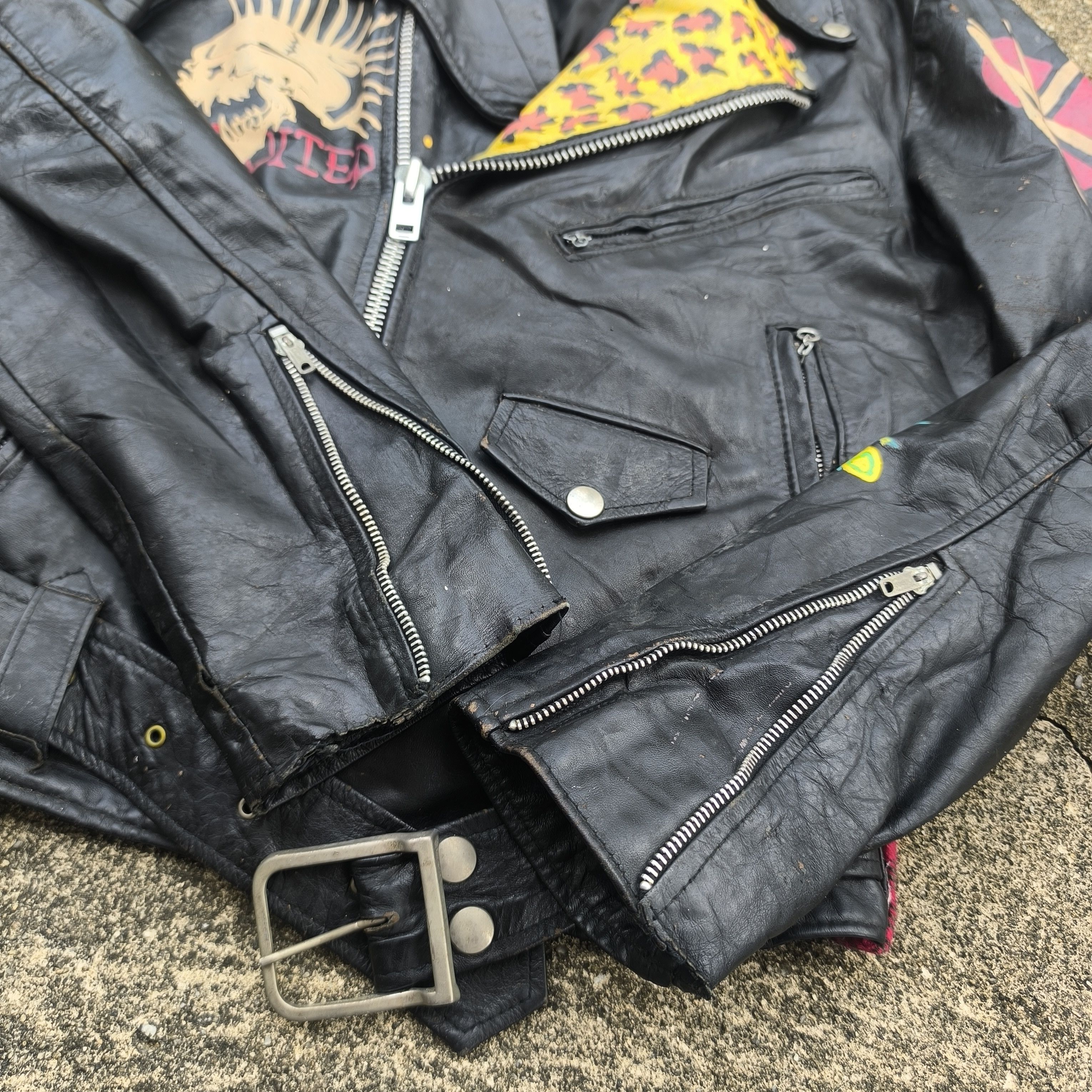 Band Tees DOUBLE COLLAR LEATHER JACKET PUNK MISFITS THE EXPLOITED Size US M / EU 48-50 / 2 - 18 Thumbnail