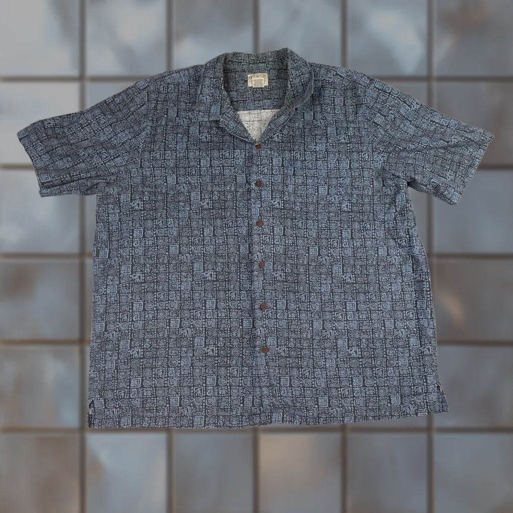 Vintage L.L.Bean Shirt Mens XL Blue Geometric Short Sleeve Button Up Camp Outdoor Size US XL / EU 56 / 4 - 1 Thumbnail