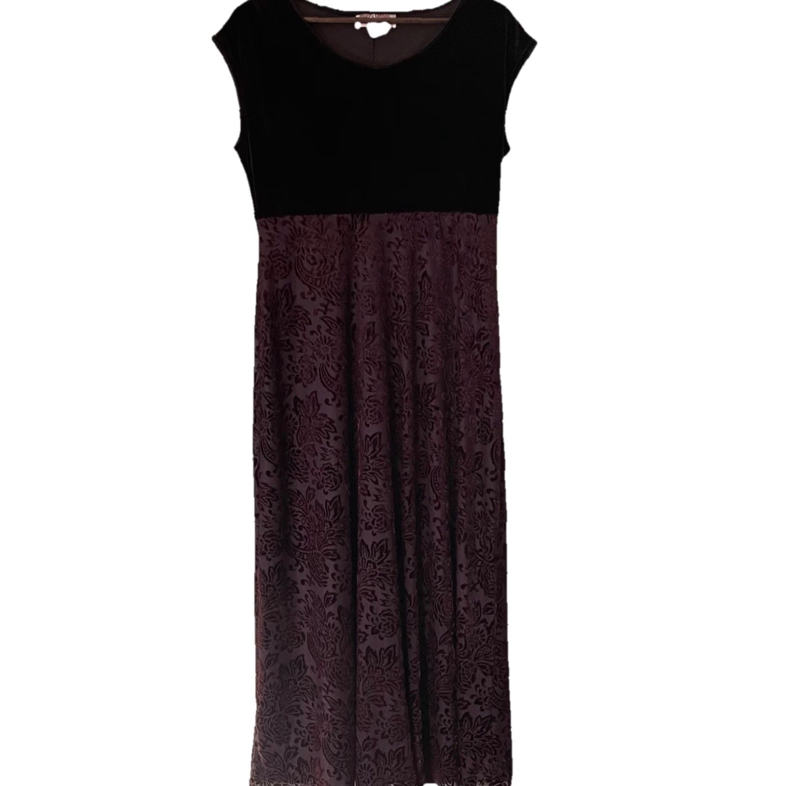MAGGY LONDON VINTAGE Maggy London Dress Womens Large Brown Velvet Jacquard Maxi Whimsigoth Y2 Dress Size L / US 10 / IT 46 - 4 Thumbnail