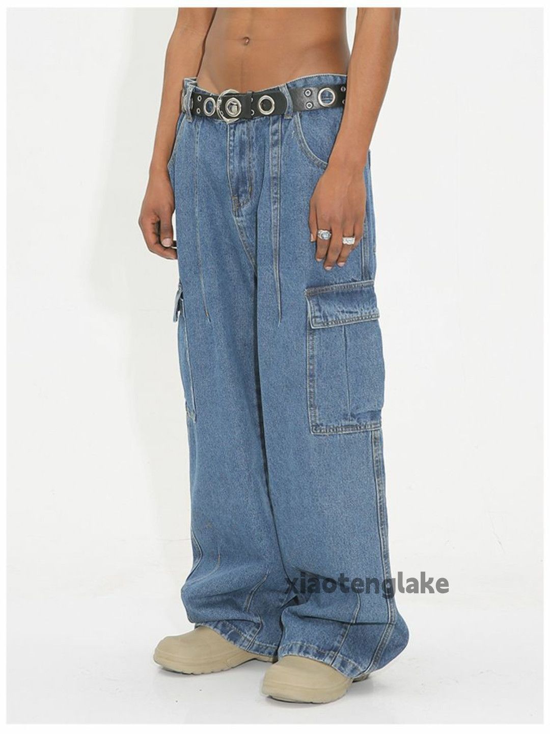 Jean Unisex washed faded loose baggy hiphop cargo pants Size US 32 / EU 48 - 5 Thumbnail