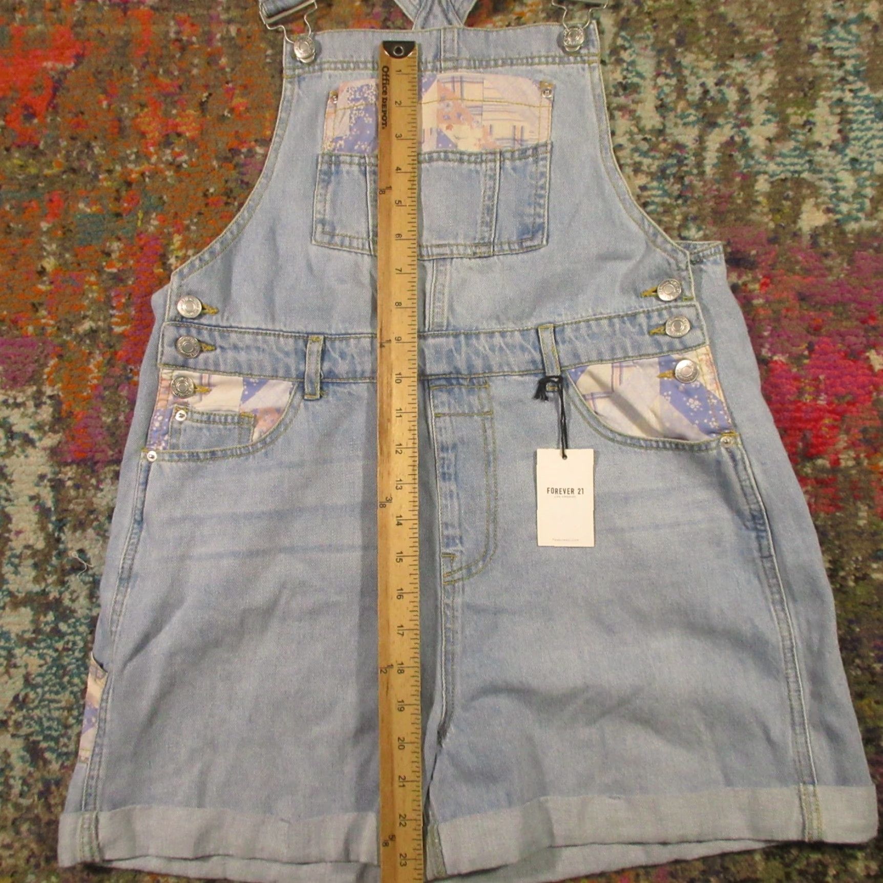 Forever 21 Forever 21 Overall Shorts Women M Denim Floral Embellished Blue 90s Y2K Fairy Casual Bermuda Shorts Size 32" / US 10 / IT 46 - 7 Thumbnail