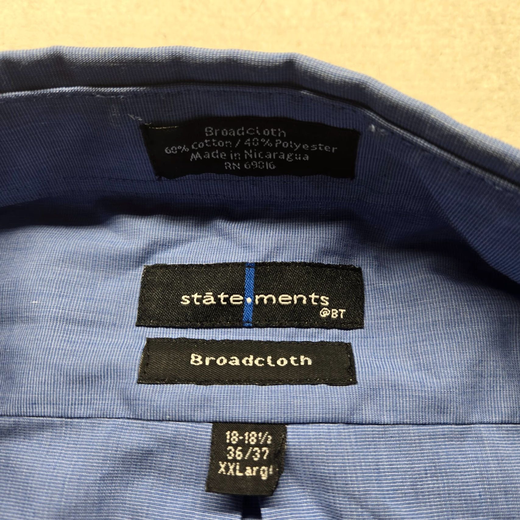 Vintage Statements Shirt Men 2XL Solid Blue Long Sleeve Button-Down Collar 18.5 Neck 18.5 in Big & Tall Dress Shirt Size US XXL / EU 58 / 5 - 3 Thumbnail