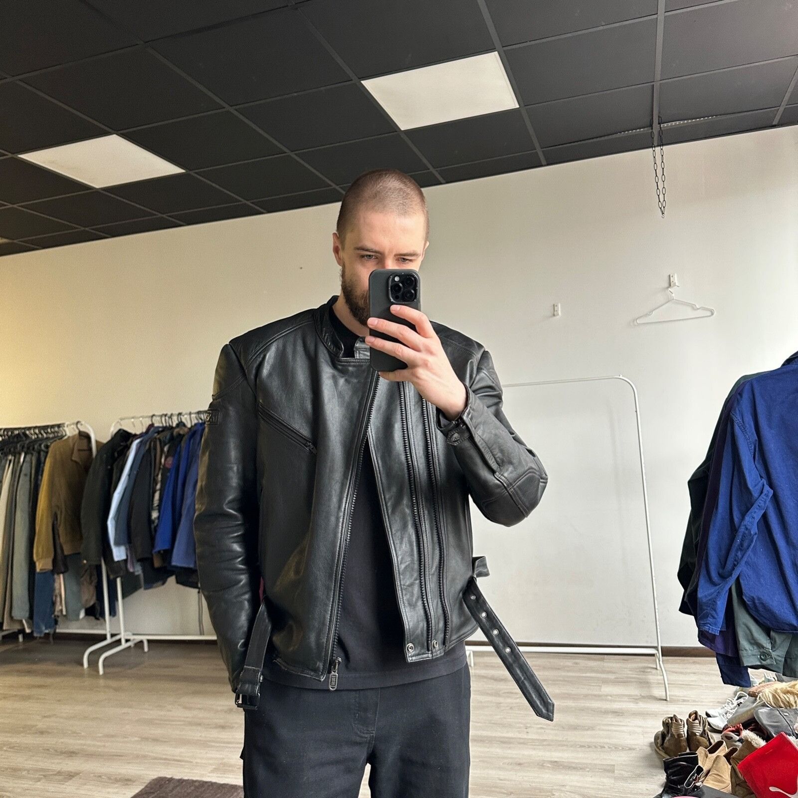 Genuine Leather iXS Vintage Moto Biker Black Real Leather Jacket 8712AC Size US XL / EU 56 / 4 - 2 Thumbnail