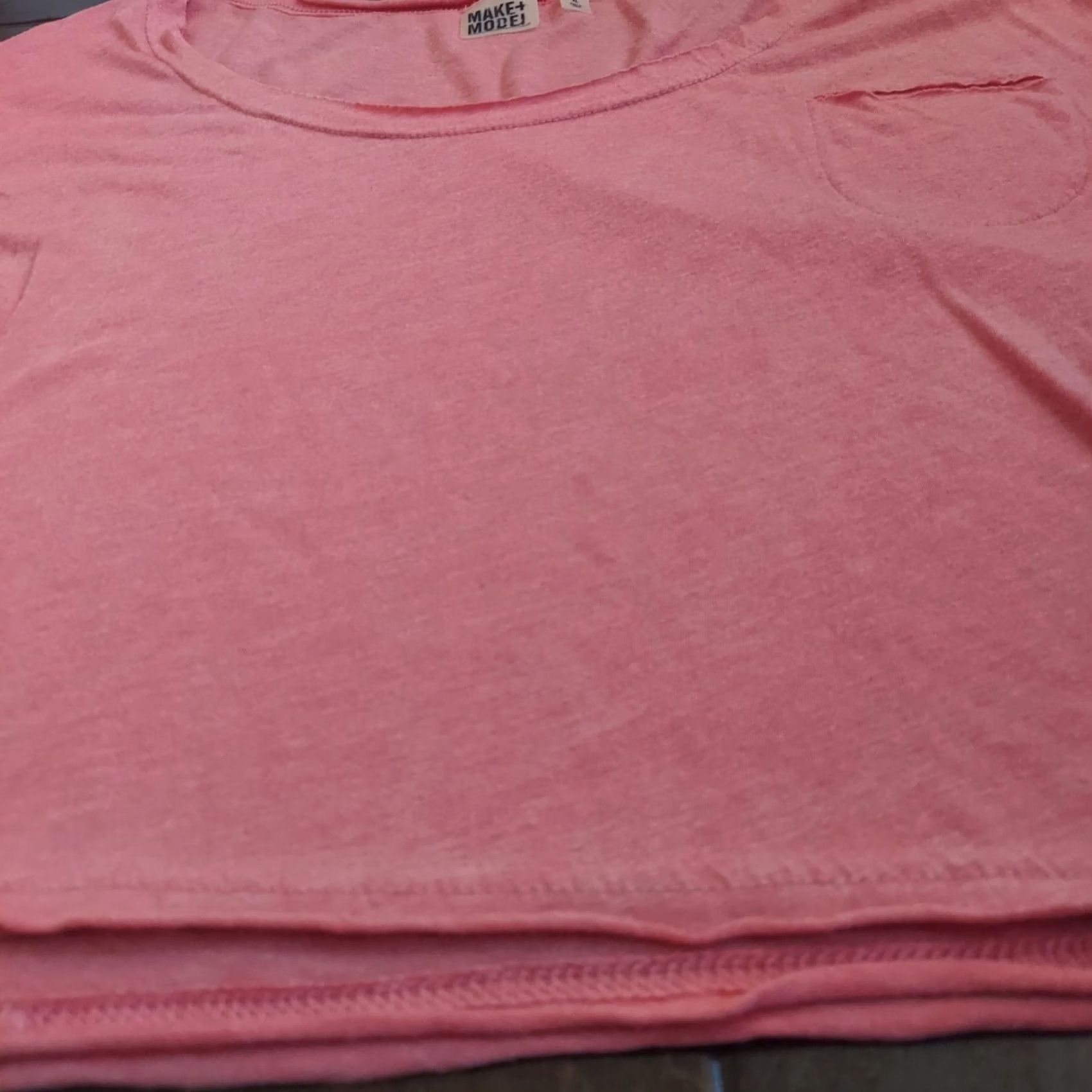 Pinko Make + Model Women's Pink Short Sleeve Pocket Shirt XL T-Shirt, Plus Size, Basic, Round Neck, Polyester Viscose, Pockets, Pink, Women Size XL / US 12-14 / IT 48-50 - 5 Thumbnail