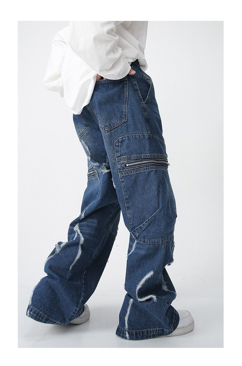 Japanese Brand × Vintage Baggy Ripped Jeans Frayed Zipper Pockets cargo Pants Hip-hop Size US 32 / EU 48 - 5 Thumbnail