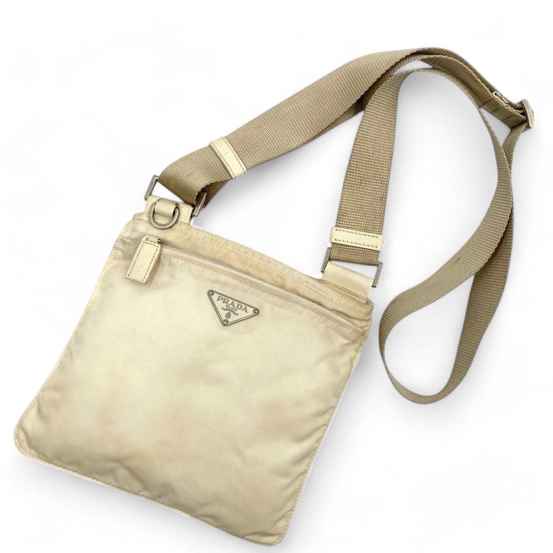 Prada Prada - Beige Handbag Shoulder Bag Nylon Triangle Logo Plate Size ONE SIZE - 14 Thumbnail