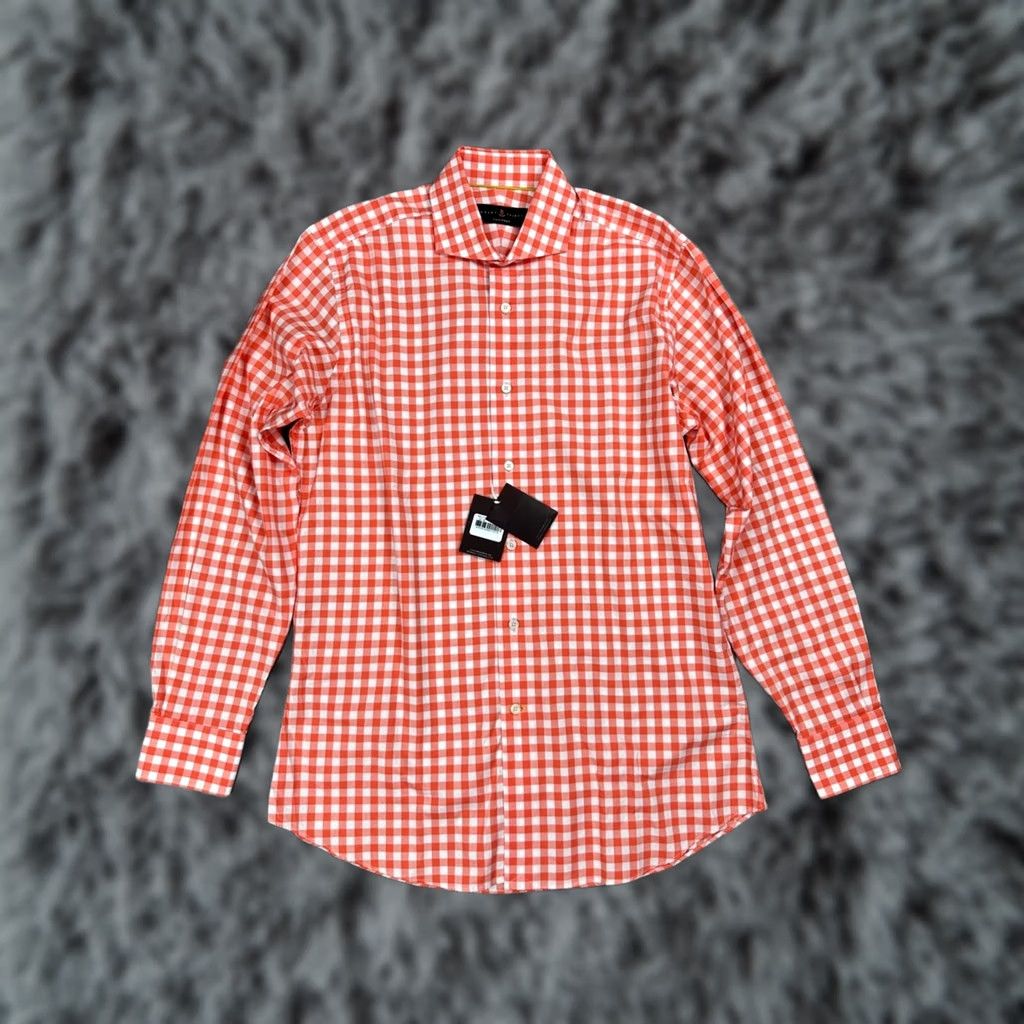 Robert Talbott Robert Talbott Tailored Coral Gingham Long Sleeve Button Down Medium Men’s Regular Brown Coral White Shirt Size US M / EU 48-50 / 2 - 1 Thumbnail