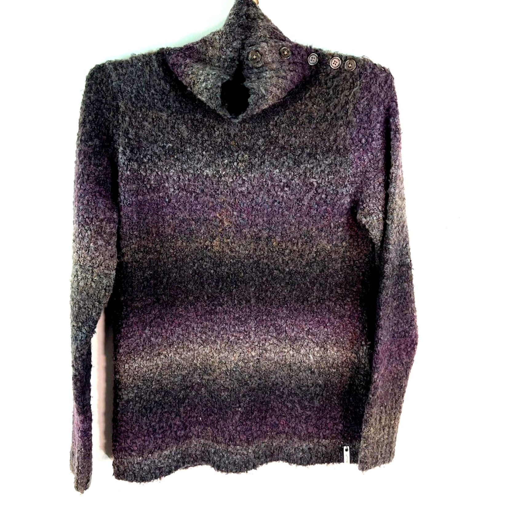 Vintage Woolrich Cowl Neck Knit Wool Sweater Women's M Black Purple Striped Cable-Knit Asymmetrical Sleeve Vintage Classic Pullover Winter Fall Spring Size M / US 6-8 / IT 42-44 - 2 Thumbnail