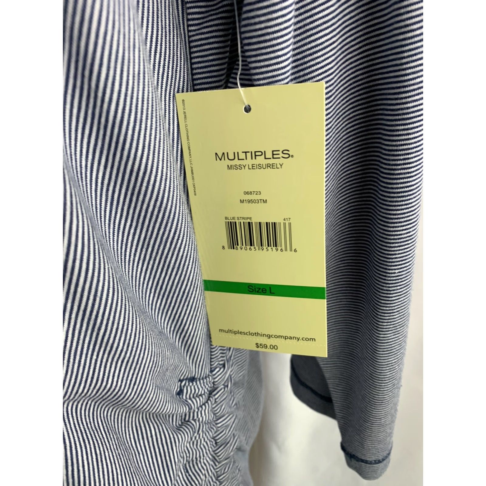 Vintage Large Multiples New Navy Blue and White Stripe Jersey Knit Side Rouche Shirt Size L / US 10 / IT 46 - 6 Thumbnail