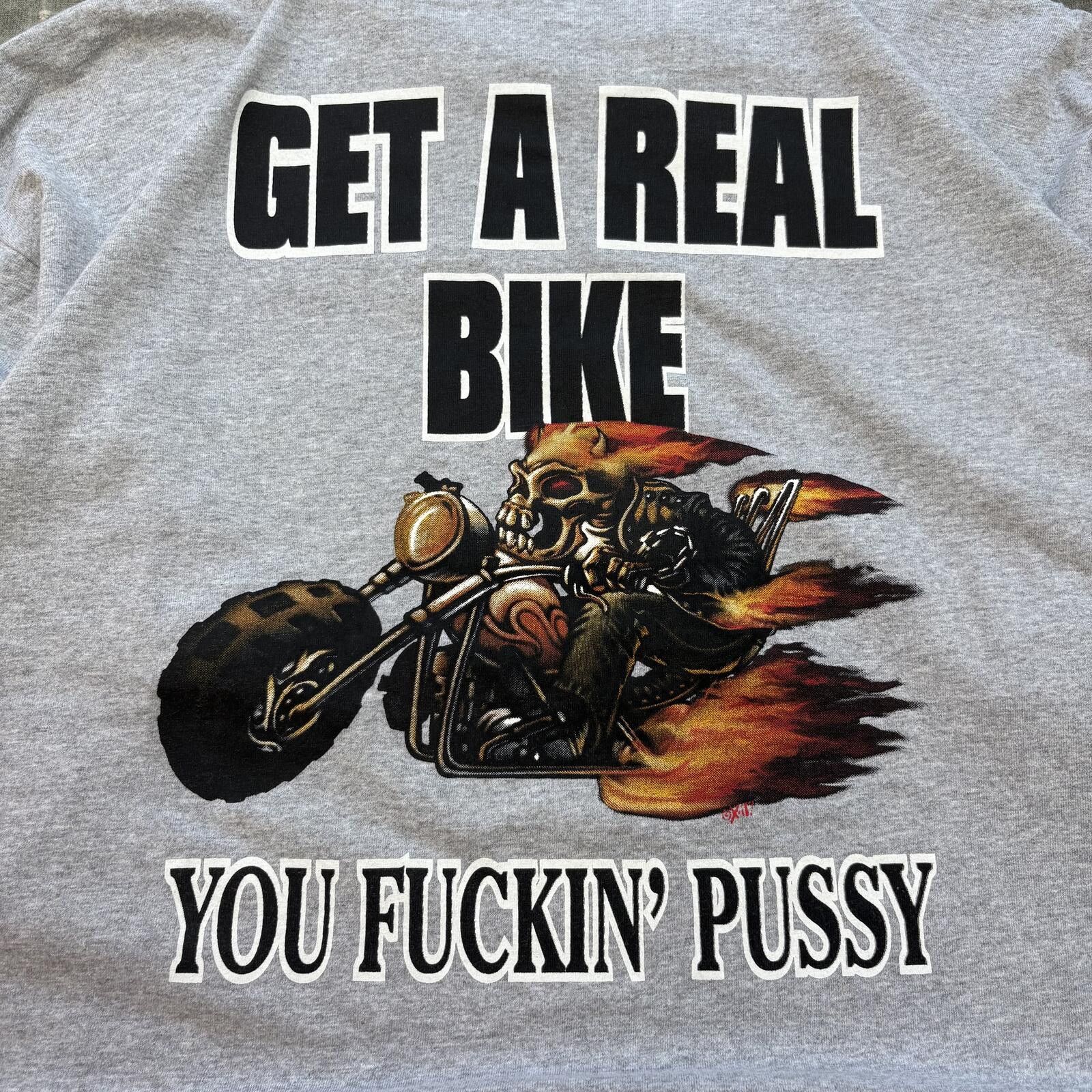 Vintage Vintage Y2K Get A Real Bike You Fuckin’ Pussy Biker Shirt Size US XL / EU 56 / 4 - 2 Thumbnail
