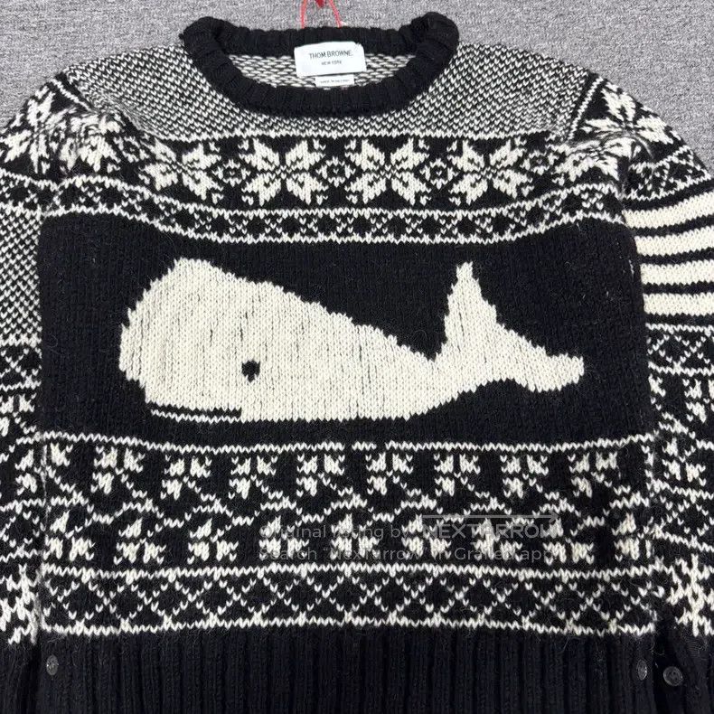 Thom Browne Thom Browne Black and white whale jacquard knit sweater Size US S / EU 44-46 / 1 - 5 Thumbnail