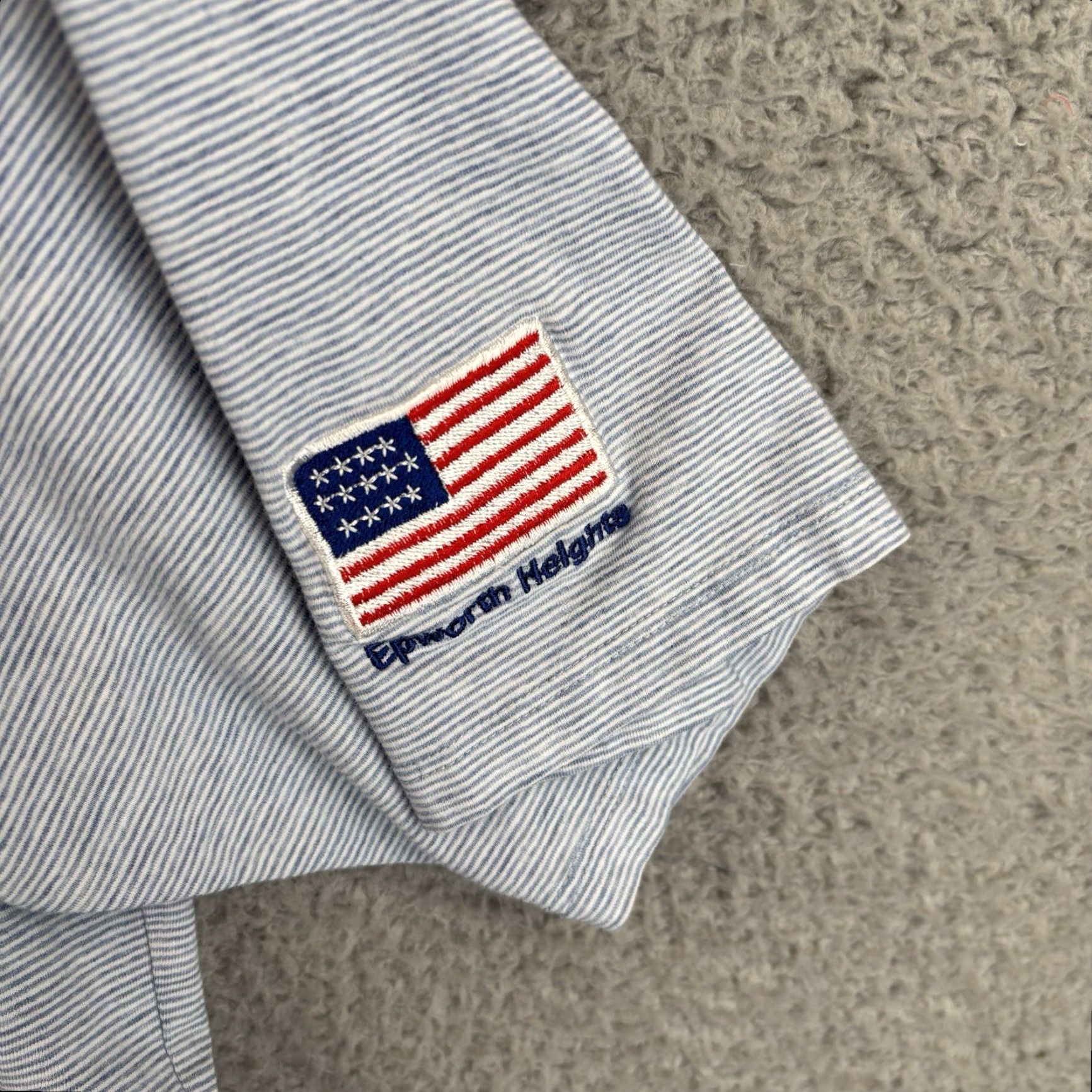 Vintage B Draddy Polo Shirt Mens L Blue Stripe Performance Stretch USA Flag Logo Shirt Polo Size US L / EU 52-54 / 3 - 2 Thumbnail