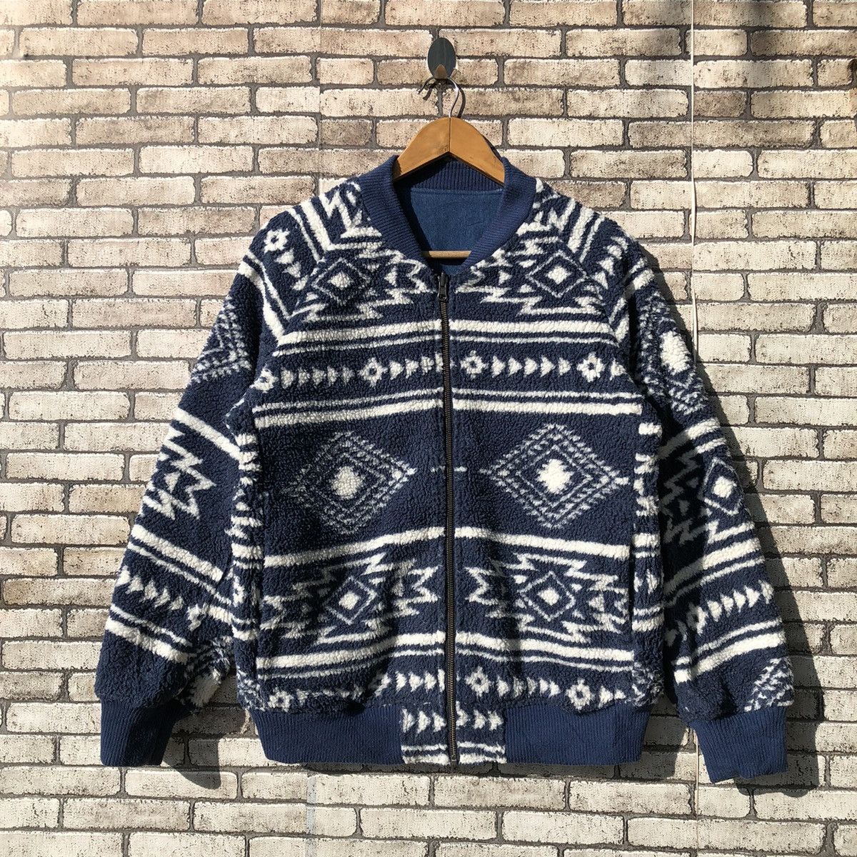 Japanese Brand The Rodeo Crows Indigo Navajo Reversible Bomber Jacket Size US S / EU 44-46 / 1 - 1 Thumbnail