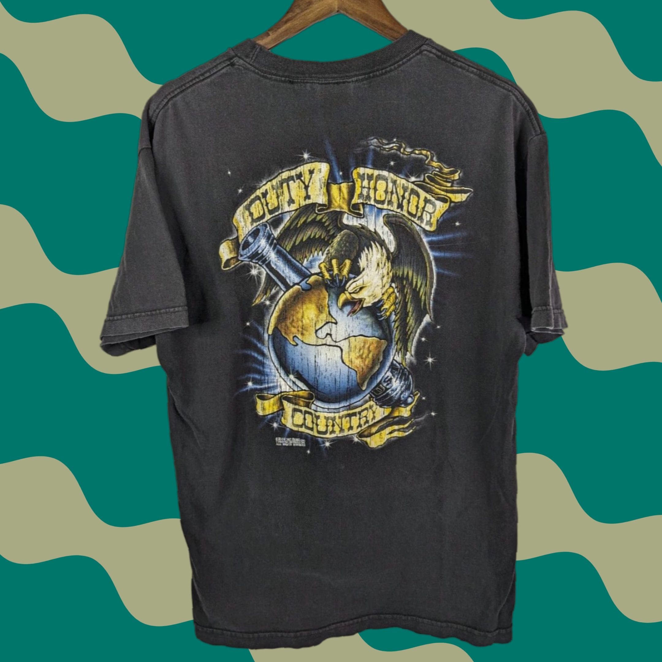 Vintage VINTAGE 7.62 Designs 2000's Duty Honor Country T Shirt XL L Eagle Patriotic USA Men Short Sleeve Black Cotton Graphic Print Regular Fit Shirt Size US L / EU 52-54 / 3 - 1 Thumbnail