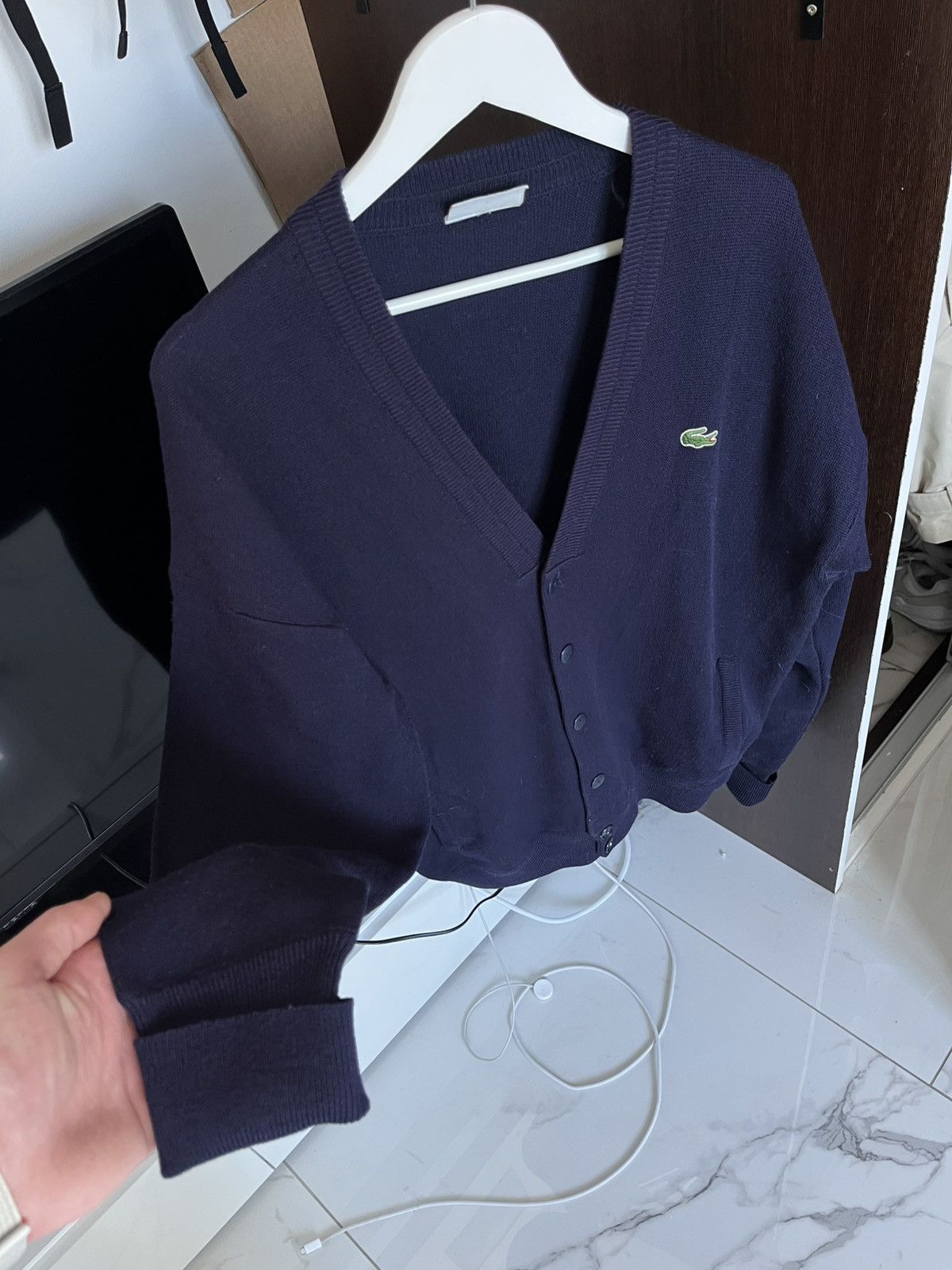Lacoste Vintage Lacoste Navy Cardigan 90s Classic Logo Made in Spain Size US XL / EU 56 / 4 - 3 Thumbnail