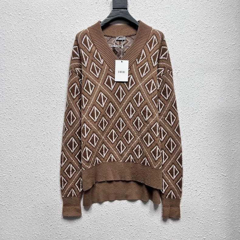 Dior Dior SS22 diamond pattern brown cashmere sweater Size US S / EU 44-46 / 1 - 1 Thumbnail