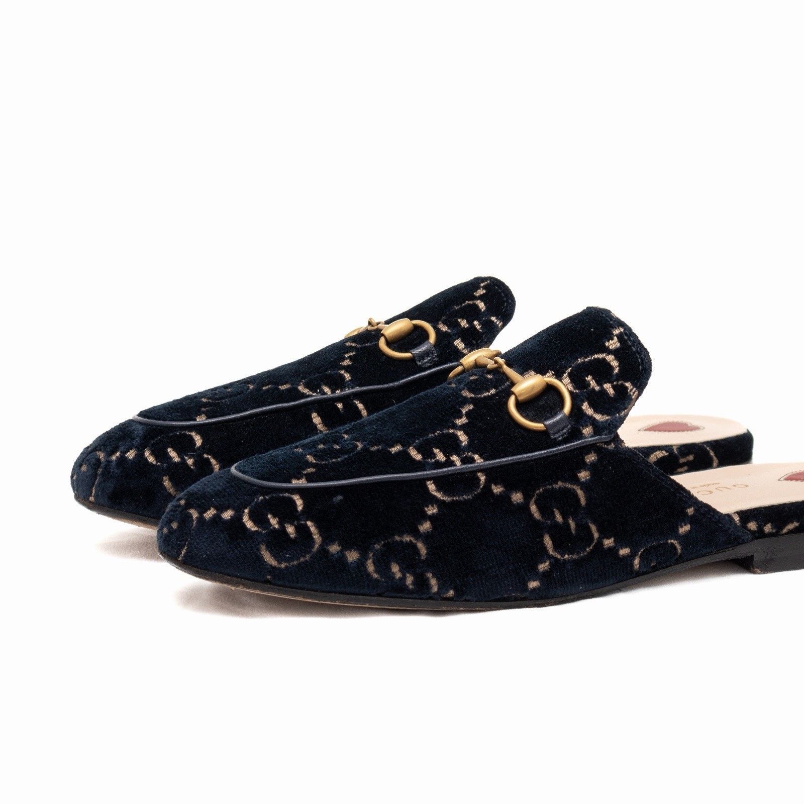 Gucci Gucci Princetown GG Monogram Blue Velvet Horsebit Mule Navy Size US 7 / IT 37 - 3 Thumbnail
