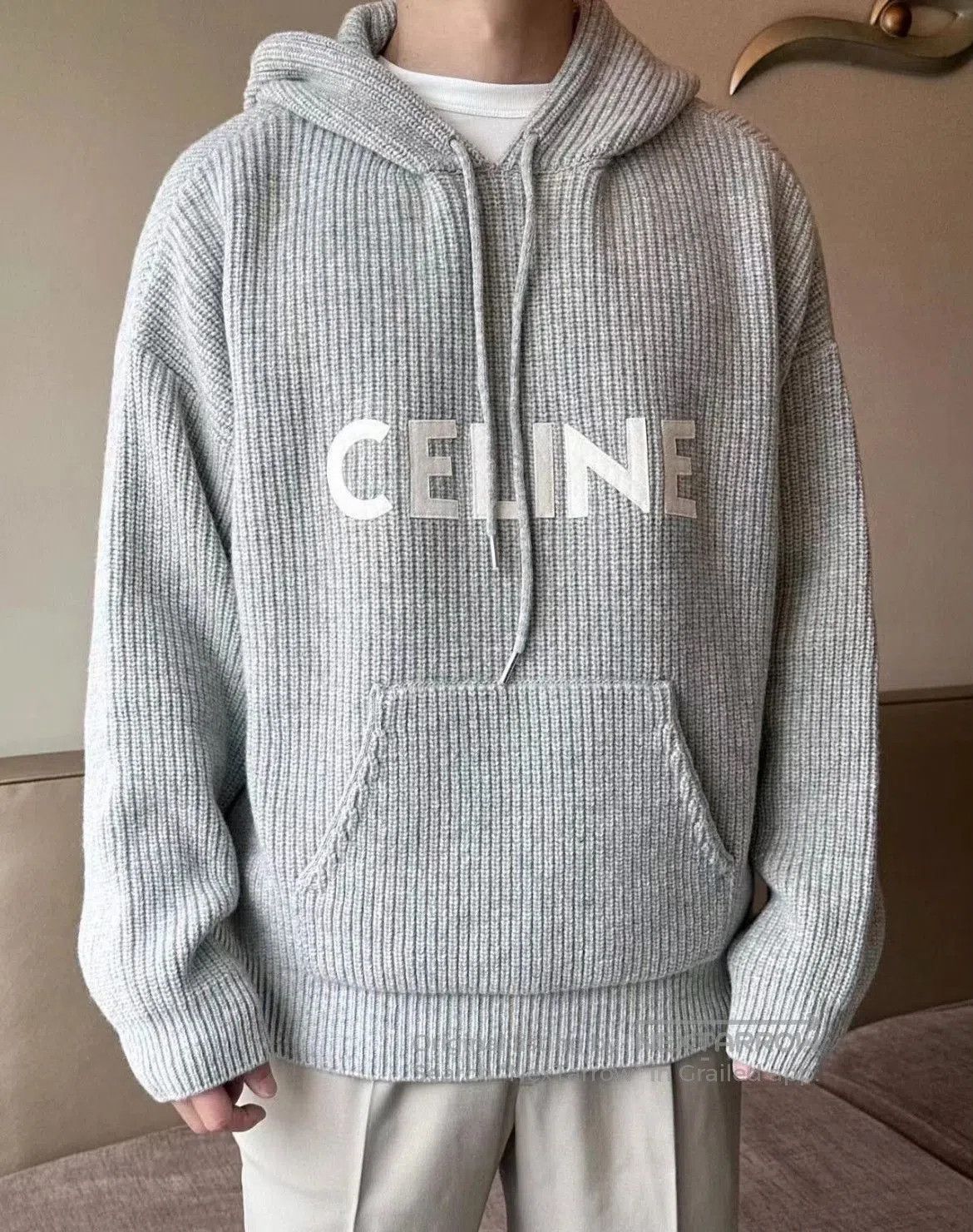 Celine CELINE Gray Logo Wool Knit Hoodie S. Size US S / EU 44-46 / 1 - 1 Thumbnail