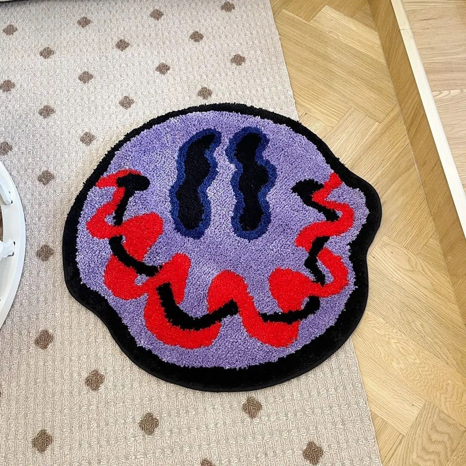 Japanese Brand × Vintage Tufted Trippy Smiling Face Rug Handmade Carpet Size ONE SIZE - 3 Thumbnail