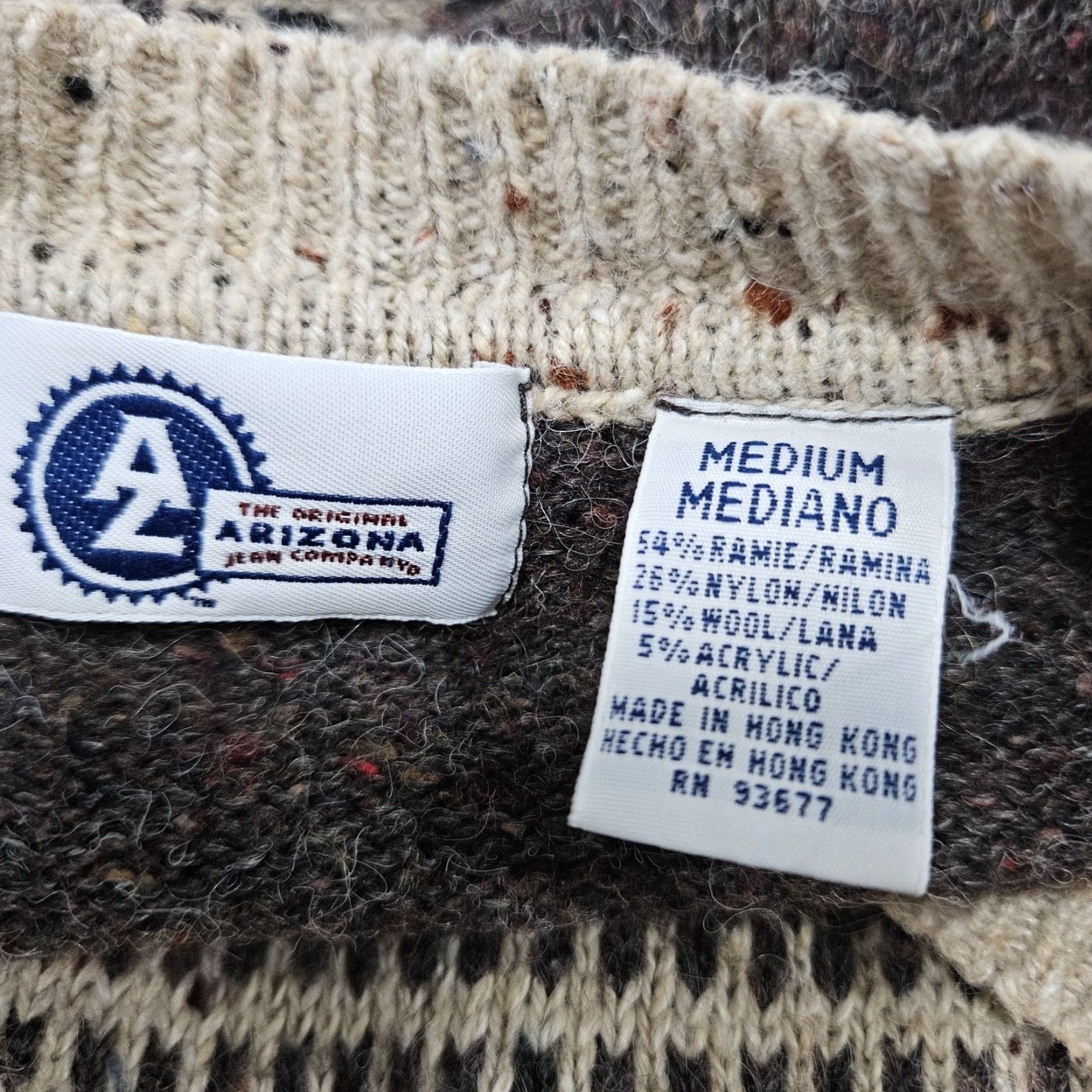Vintage VINTAGE Arizona Jean Co Brown Wool Blend Knit Fair Isle Pullover V Neck Sweater M Mens Pullover Knit Wool Fair Isle Brown M Size US M / EU 48-50 / 2 - 3 Thumbnail